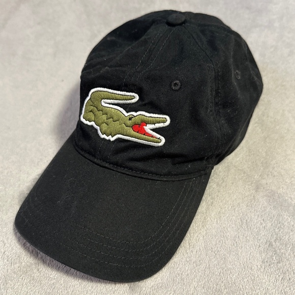 LACOSTE Oversized Crocodile Logo Black Hat Brown Contrast Strap OSFA One Size - Picture 1 of 8